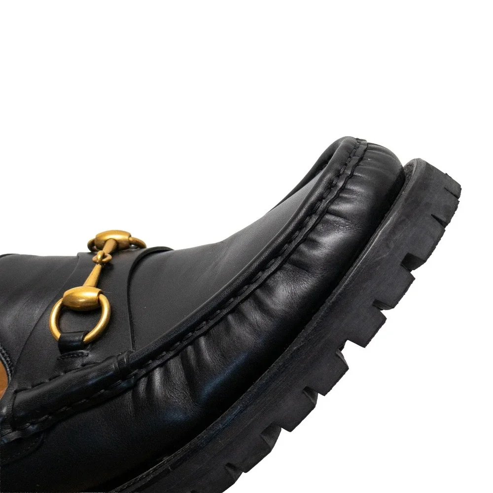 Gucci Black Leather Horsebit Lug Sole Loafers Mens Size UK 7 US 8 Made in Italy